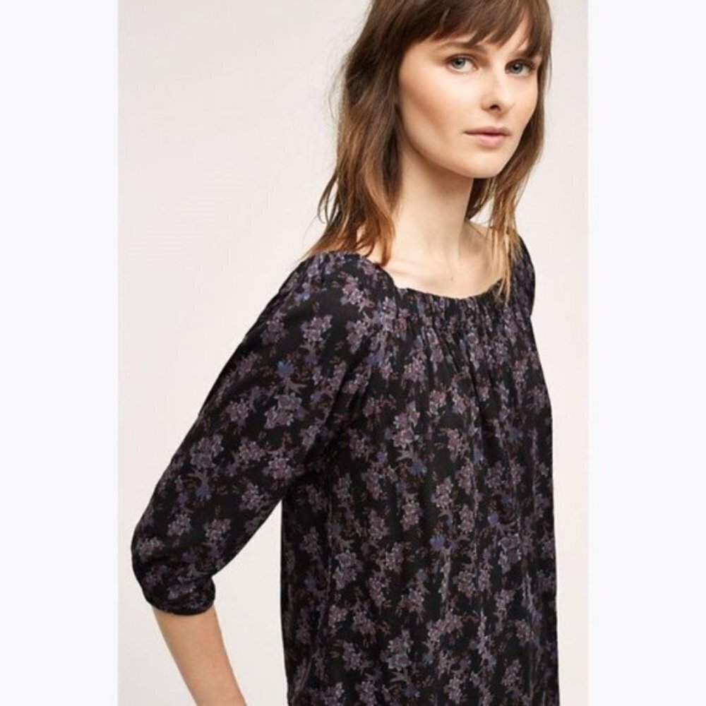 Anthropologie Deletta Caitha Black Purple Floral Top Off-Shoulder Blouse Small